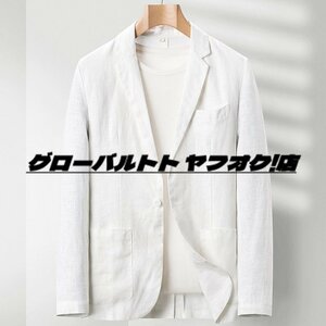 新品推薦 リネン テーラードジャケット 最高級 麻100% メンズ ブレザー 薄手スーツ 紳士服 センターベンツ 春夏アウター 白 M~3XL