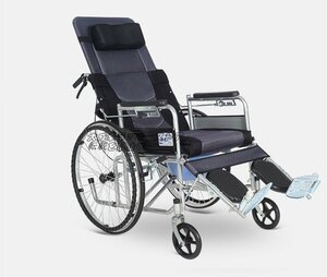 超人気 車椅子 老人用 高品質 横になりできる 折り畳み式 便器付き /調整背もたれ カート F301