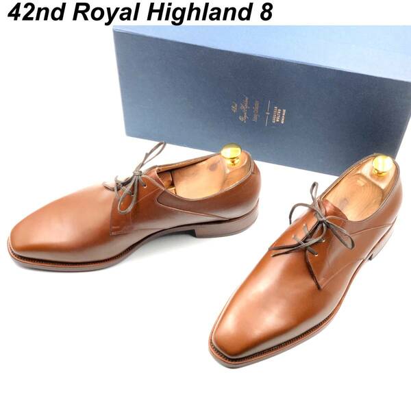 即決 未使用 42nd royal highland 42ロイヤルハイランド 26cm 8 メンズ レザーシューズ プレーントゥ 茶 ブラウン 箱付 革靴 皮靴 ビジネス