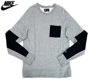 ★NIKE SB ナイキ スケートボーディング　ポケット ナイロン切替 スウェット トレーナー グレー×ブラック メンズ L