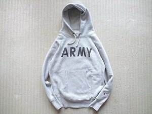 即決 復刻 青タグ Lサイズ ARMY 染み込みプリント 肉厚 Champion REVERSE WEAVE プルオーバー パーカー グレー