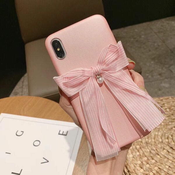 新品 可愛いパステルリボン　ピンク　対応機種　iPhone x/xs