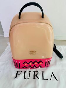 超美品　FURLA フルラ　キャンディバッグ リュック　レザー ピンク グレー
