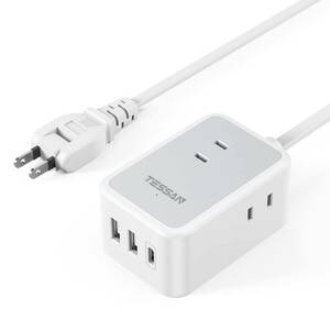 【売れ筋商品】2m 電源タップ usb付き TESSAN usb-c コンセントタップ 延長コード 3個AC口 USB-C 1ポー