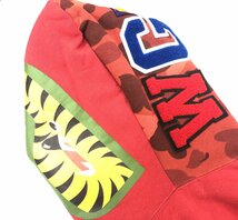 ★ A BATHING APE アベイジングエイプ APE シャークパーカー 綿100% 日本製 レッド 赤 表記サイズL メンズ 中古★003193_画像4