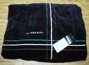 [未使用]BURBERRYバーバリー　ベルベット調　厚手　タオルケット 140×200cm　ブルー　綿毛布 