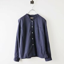 マーガレットハウエル MARGARET HOWELL WASHED COTTON カラーレスシャツ 1/ネイビー系 コットン ブラウス ノーカラー【2400013653985】_画像2