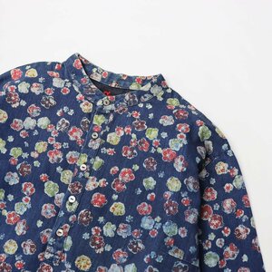  four tea five a-ru cotton plum pattern indigo stand-up collar pull over One-piece 1/ navy floral print [2400013639910]