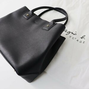 美品 アニエスベーボヤージュ agnes b VOYAGE レザートートバッグ /ブラック 鞄 カバン ハンドバッグ ショルダーバッグ【2400013611756】