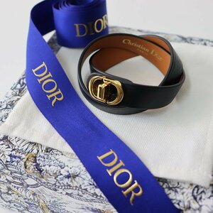 極美品 クリスチャンディオール Christian Dior 30 Montaigne カーフスキン ダブルブレスレット/ブラック ターンロック【2400013691031】