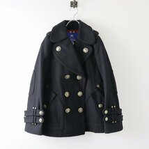 美品 バーバリーブルーレーベル BURBERRY BLUE LABEL ウールPコート 36/ブラック メルトン 裏地ノバチェック 金ボタン【2400013674461】_画像2