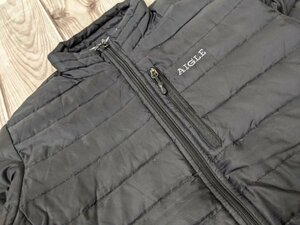 15．AIGLE エーグル ロゴ 裾ドローコード コンパクトダウンジャケット ナイロンパファ―ブルゾン アウトドア メンズM 黒 y403