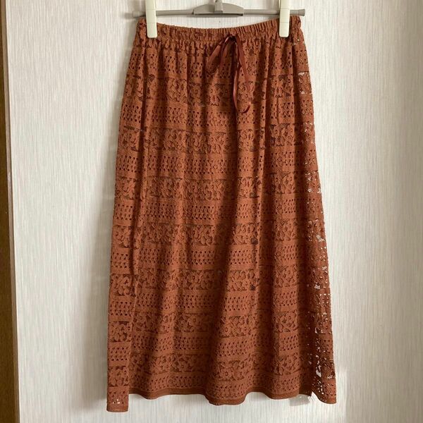 メルロー　刺繍　オレンジ　ロングスカート