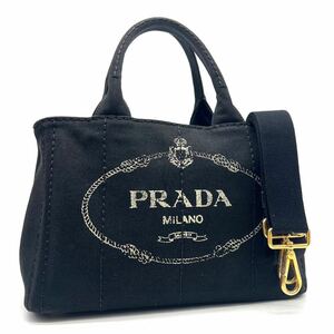 1円 ◆人気◆ PRADA プラダ 2way カナパS キャンバス ハンドバッグ ショルダー ブラック レディース 三角プレート ゴールド金具 ミニ