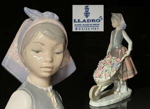 【瑞】リヤドロ LLADRO 少女花車　フィギュリン 陶器人形 置物　＊（カケ、キズが多数あります）