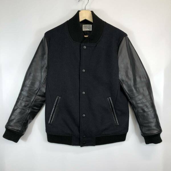 AZ別注 NANOUNIVERSE Versity Jacket Mサイズ レザー ウール ブラック ダークネイビー NUC43BZ0707SH ナノユニバース スタジャン 中綿