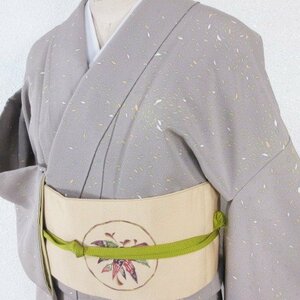 3735■ 美品 しゃれ味のある葉模様 小紋 ■ひまわり