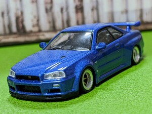 ★1/64トミカサイズ　日産スカイラインＧＴ−Ｒ（Ｒ34）改深リム、ローダウン、★他にも色々出品中!