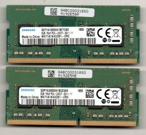 SAMSUNG ☆ ノート用メモリ　1Rx8　PC4-2400T-SA1-11　8GB×2枚セット　計 16GB ☆ 両面チップ ☆