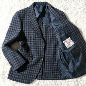 極美品◎ リスペクト×ハリスツイード《至高の逸品》RESPECT×Harris Tweed テーラードジャケット 実寸L相当 チェック 青 ブルー 高級感◎