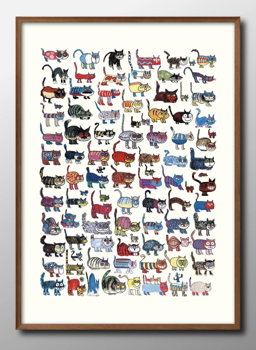 13485■Free shipping!! Art poster painting A3 size Cat Cat Encyclopedia Character Illustration Design Nordic Matte paper, Housing, interior, others