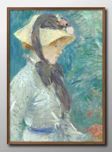 Art hand Auction 14213■Envío gratis!! Póster artístico pintura tamaño A3 Berthe Morisot Mujer joven con sombrero de paja ilustración papel mate nórdico, Alojamiento, interior, otros
