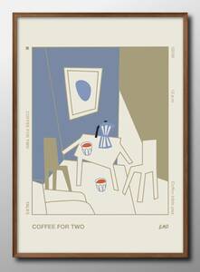 Art hand Auction 14320■Бесплатная доставка!! Художественный постер, картина размера А3 Две чашки кофе ДЖАЗ Джаз-кафе иллюстрация, скандинавская матовая бумага, Корпус, интерьер, другие