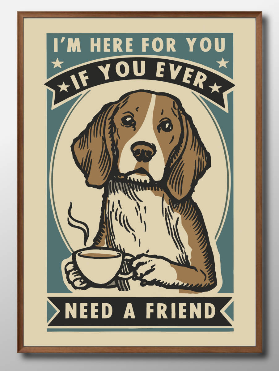 13946 ■ 免运费！！艺术海报画 A3 尺寸狗狗比格犬复古风格宠物狗插画北欧哑光纸, 住房, 内部的, 其他的