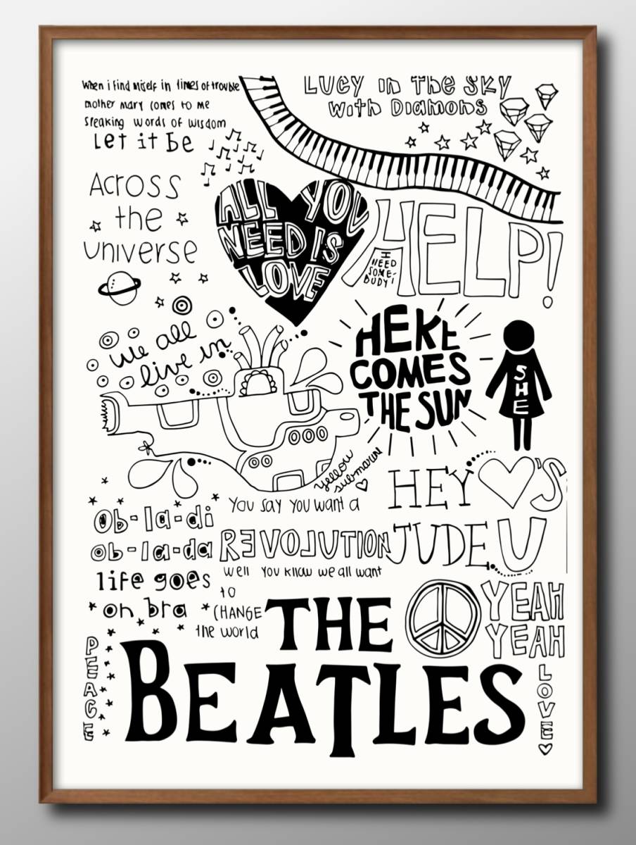 14454■送料無料!!アートポスター 絵画 A3サイズ『ビートルズ 落書きアート Beatles』イラスト 北欧 マット紙, 住まい, インテリア, その他