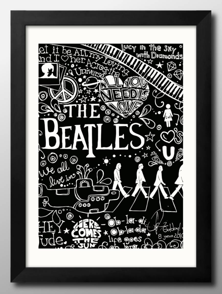 14453■送料無料!!アートポスター 絵画 A3サイズ『ビートルズ 落書きアート Beatles』イラスト 北欧 マット紙, 住まい, インテリア, その他