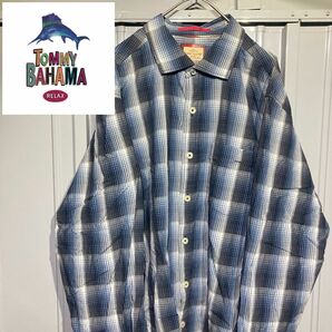 【90s★vintage】TOMMY BAHAMA トミー バハマ 長袖BDチェックシャツ ネルシャツトーンオントーン ブルー L