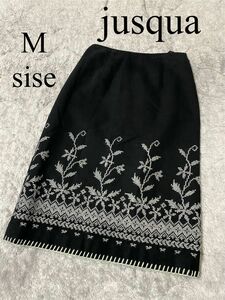 ジュスカ　膝丈スカート　38 M 刺繍　ナルミヤインターナショナル　日本製　廃盤　激レア　モノトーン