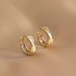  hoop earrings Gold × white silver 925 lady's Korea gold Cross accessory simple small .. usually using .. new goods 