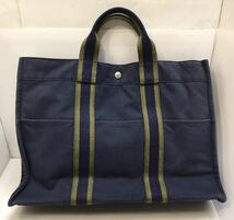 33-44 HERMES エルメス フールトゥ トートMM トートバッグ キャンバス ネイビー_画像2