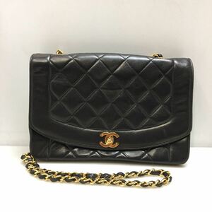 33-89 CHANEL ダイアナフラップ ラムスキン チェーンショルダーバッグ ブラック 2番台 シャネル