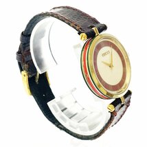 【1円スタート】GUCCI グッチ シェリーライン GP×革ベルト シルバー文字盤 クオーツ ボーイズ腕時計 225385_画像3