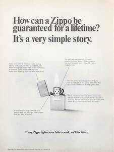 Zippo ジッポ オイルライター 広告 1960年代 欧米 雑誌広告 ビンテージ ポスター風 インテリア 額装用 フレーム用 LIFE アメリカ