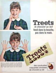 Treets トリーツ 広告 1960年代 フランス チョコレート ナッツ 欧米 雑誌広告 ビンテージ ポスター風 インテリア フレンチ
