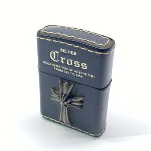 1円～ 0T30461123 ZIPPO ジッポー Silver Cross クロス 革巻き 火花のみ確認済み 現状品