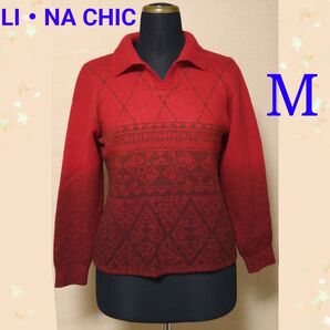 LI・NA CHIC リナ チック 襟付きセーター 長袖 ウール混 日本製 赤