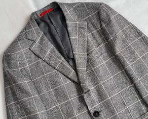 ISAIA イザイア グレー系 サイズ 46 S〜M テーラード ジャケット ウール シルク リネン イタリア製 チェック