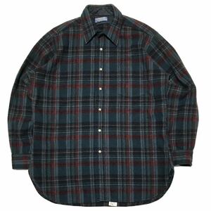 【USA製】70s PENDLETON WOOL VINTAGE ペンドルトン ヴィンテージ ウール 長袖シャツ メンズL 緑系 チェック 総柄 アメリカ US古着 レア