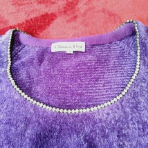 む148 Christian Dior サイズM ニット ナイロン 毛 紫 セーター ラインストーン モールヤーン ディオール 洋服_画像6