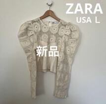 【新品】ZARA レース風 編み物 カットソー デザイナーズ USA Ｌ_画像1