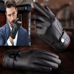  gloves men's leather gloves leather glove reverse side nappy lady's leather protection against cold smart phone liquid crystal touch panel correspondence smartphone gloves heat insulation black 2