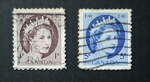 【外国切手】カナダ切手　1954年　エリザベス女王（ウェディング肖像）/１セント・５セント