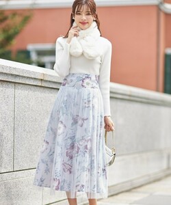 トッコクローゼット toccocloset チュールフラワープリントハイウエストフレアスカート ラベンダーグレー 花柄 レディースファッション