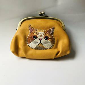 tamaoworld タマオワールド　がまぐちコインケース　猫刺繍　イエロー