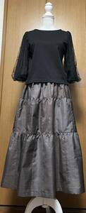 着物リメイク シンプル　大島のパッチワークティアードスカート　フリーサイズ