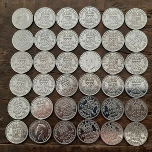幸せのシックスペンス イギリス 36枚セット1948ラッキー6ペンス 英国コイン 本物 古銭 美品です19.5mm 2.8gram